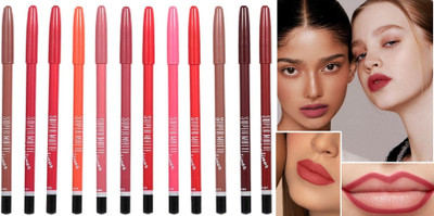 Amaryllis Super Matte lip cream liner Pencil set of 12(Multicolour)