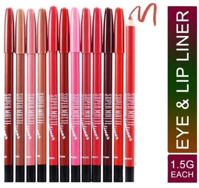 revary Set Of 12 Best Waterproof Super Matte Lip Liner Pencil, Matte Finish,(MULTI)