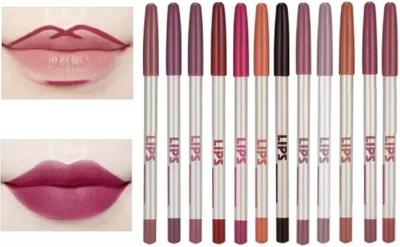 REIMICHI Matte Waterproof & Smudgeproof Lipliner Pencil Pack Of 12(MULTICOLOR)