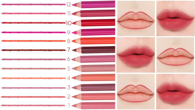 NADJA Super Matte Lip Liner Matte Finish (Pack of 12) - Multi color(MULTI COLOR)