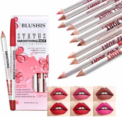 BLUSHIS Smoothing True | Lips Hot Super Matte Lip Liner Set of 12 | Lip Filler(Multicolour)