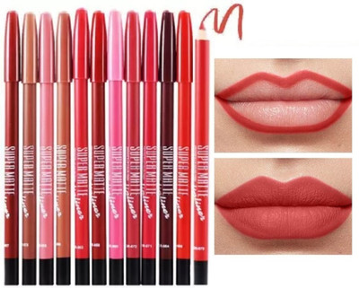 Amaryllis Natural Super Matte lip cream liner Pencil set of 12(Multicolour)