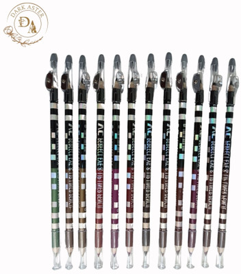 Dark Aster 2 In 1 Professional Lip liner And Eye Pencil Multicolor Smudge & Water Proof(Pack of 12)