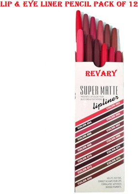revary Long Lasting & Waterproof Set Of 12 Matte Lip & Eye Pencil, Lip Liner Pencil(MULTI)