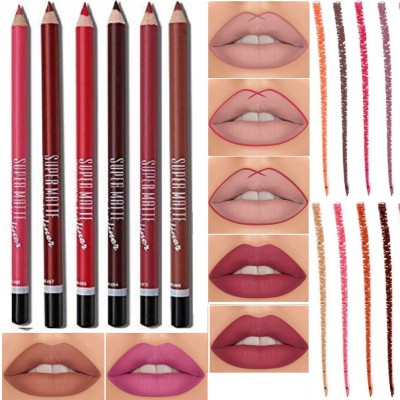 WECHARMERZ Super Matte Waterproof & Smudgeproof Lipliner Pencil Pack Of 6(Multicolor)