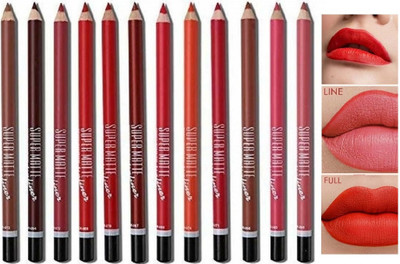 Amaryllis Perfect Super Matte lip cream liner Pencil set of 12(Multicolour)