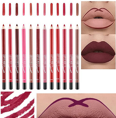 Facejewel Super Matte Lipliner Set Pack Of 12(Multicolor)