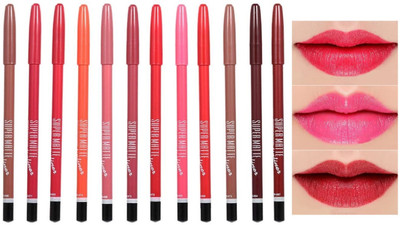 Libline Waterproof Professional Multicolored MatteLip Liner Pencil - (Set of 12)(MUTICOLOR)