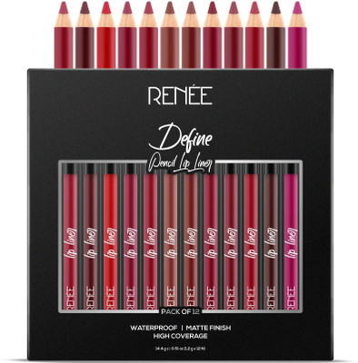Renee Ultra Define Matte Lip Liner, Long Lasting, Full Coverage - Set of 12(Lip Liners)