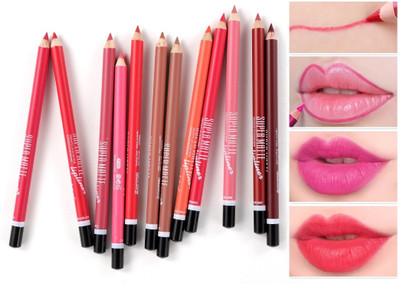 NADJA PENCIL LIP LINER WATERPROOF MATTE FINISH SET OF 12(MULTI COLOR)