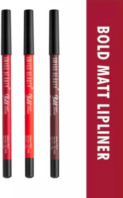 SWISS BEAUTY BOLD MATT LIP LINER ,3PCS SET(BRIGHT MAROON, ORANGE RED, BURGUNDY)