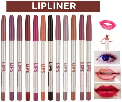 JANOST Super Waterproof Professional Matte Lip Liner Pencil, Set Of 12(Multicolor)