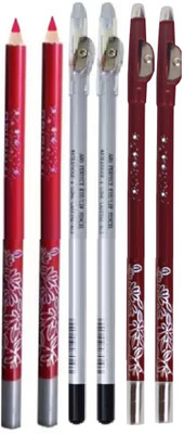 WECHARMERZ Eye & Lip Liner Pencil Long Lasting & Waterproof Set Of-6(2 Red, 2 Maroon, 2 Black)