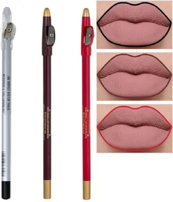 WECHARMERZ Bold Creamy Waterproof Matte Lipliner With Sharpener Pencil(Black + Brown + Red)(Multicolor)