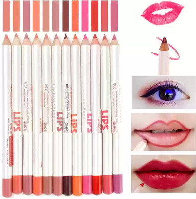 NADJA NATURAL LIP LINER PENCIL LONG LASTING & WATERPROOF SET OF 12PCS(MULTICOLOR)
