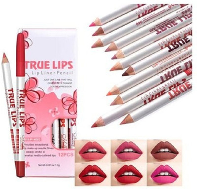 M.S TRADERS True Lips Lip Liner Pencil Set of 12(Multicolor)