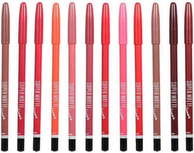 asija makeovers Lipliner & Eye Liner Pencil Set of 12 | Smudge Proof & Waterproof(multicolor)