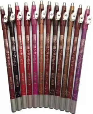 Hidden Beauty Water proof Professional Multicolored Super Matte Lip Liner Pencil - (Set of 12)(Multicolor)
