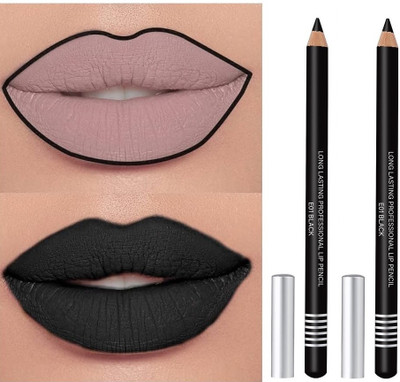 BLUEMERMAID PROFESSIONAL NEW BLACK COLOR LIP & EYE LINER MATTE FINISH SET OF 2(BLACK)