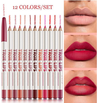 Amaryllis Set Of 12 Lip Liner Pencil Long Lasting Pigmented Definer Waterproof Formula(Multicolour)