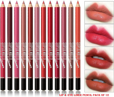 revary Matte Lip Liner Pencil Long Lasting Pigmented Formula-Pack of 12(MULTI)