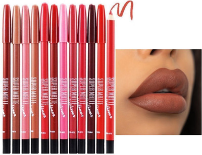 Luster Shine Matte Pencil Lipliner Waterproof Pack Of 12(Multicolor)