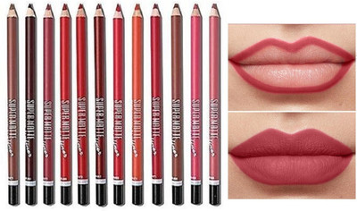 Amaryllis Super Matte lip cream liner Pencil set of 12 different colors(Multicolour)