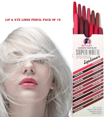 revary Waterproof & Long Lasting Set Of 12 Matte Lip & Eye Pencil, Lip Liner Pencil(MULTI)
