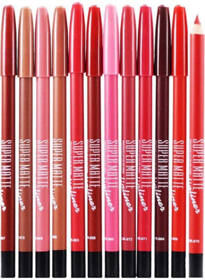 GLOW IT Super Matte LipLiner-P102 Pack of-12(Multicolor)