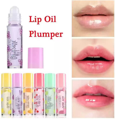 HUZURLU New Roll-on Fruit Lip Oil Moisturizing Transparent Lip Gloss Set of 6(MULTI)
