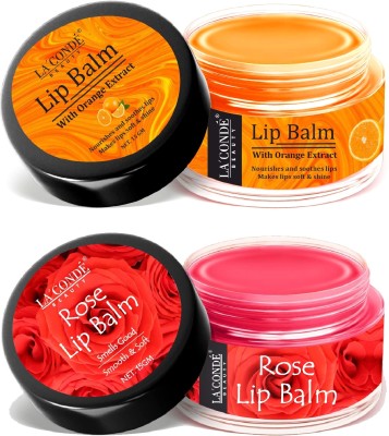 La'Conde Orange & Rose Lip Balm for Dry Lips - Pack of 2 (Each,15g)(Multicolor)