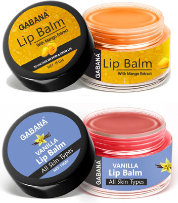 GABANA Mango & Vanilla Extracts Lip Balm for Chapped Lips - Combo of 2 (Each, 15g) Mango & Vanilla(Pack of: 2, 30 g)