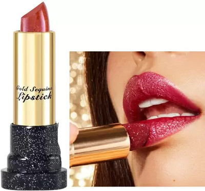 Yuency Ultra Shine Gold Sequins Lipstick | Waterproof(red, 3.6 g)