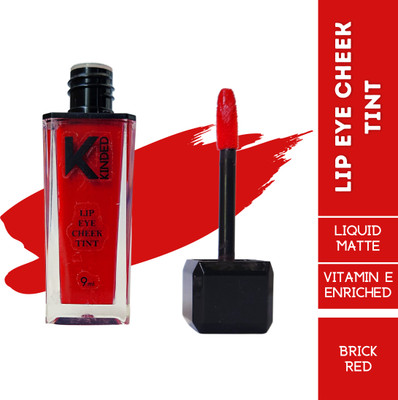 KINDED Lip Eye & Cheek Tint Pigmented Liquid Lip Color Brick Red with Vitamin E Lip Stain(9 ml)