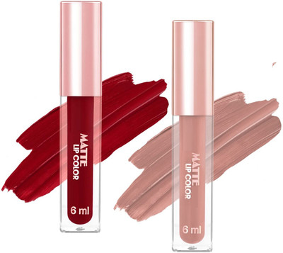 tanvi27 Non transfer & kiss proof matte lip color liquid lipstick water proof(dark red and light brown, 12 ml)