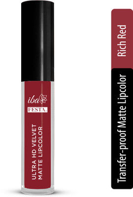 Iba Festa Ultra HD Velvet Matte Lip Color | Transfer-Proof & Smudge-Proof Formula(Rich Red, 6 ml)