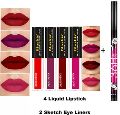 BLUSHIS Non Transfer Liquid Matte Lipstick Combo Set of 4 and 1 Skectch Linner(The Red Edition + Skecth Linner, 16 ml) BLUSHIS Non Transfer Liquid Matte Lipstick Combo Set of 4 and 1 Skectch Linner(The Red Edition + Skecth Linner, 16 ml)