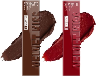 KRAYONS Velvet Kiss Non-Transfer Matte Liquid Lipstick |12hr Long Stay|,COMBO PACK OF 2(Dark Chocolate,Ruby Red,, 7 ml)