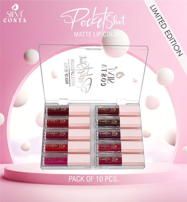 SILVI New Limited Edition Pocket Shot Combo lipsticks Pack Of 10|Water & TransferProof(Combo Of Red, 20 ml)