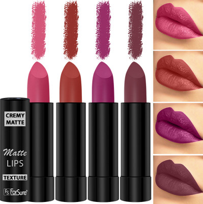 ForSure Creym Matte Lipstick Different Shade Set of 4, 3.5 gm Each(Red Castle,Rose Garden,Pink Treat,Maroon Magic, 3.5 g)