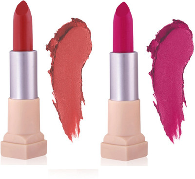 FASHION COLOUR vivid matte lipstick Smudgeproof, Long Lasting Combo(DEEP RED & FUCHSIA, 3.8 g)