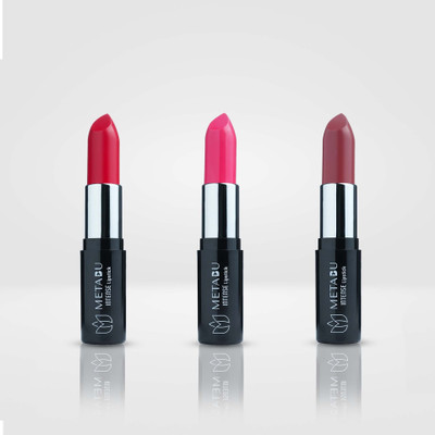Metabu Long Lasting Matte Lipstick with Vitamin E Comfort Finish Combo Pack of 3(Multicolor, 4.2 g)