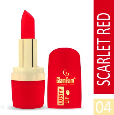 Glam Fam Lusty Matte Finish Long Lasting Lipstick (Sacarlet Red)(04 Scarlet Red, 4 g)