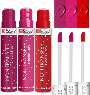 ForSure Waterproof Liquid Star Matte Lipstick Non Transfer Smudge Proof Upto 12 HrsStay(Coral Red,Magnetic Magenta,Fuchsia Pink, 7.5 ml)