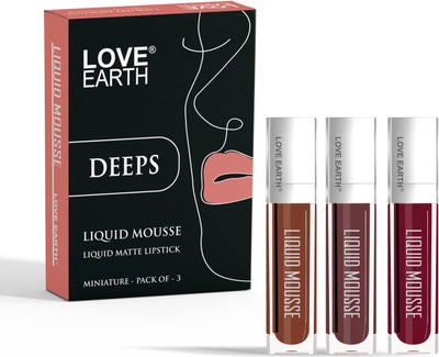 LOVE EARTH Liquid Mousse Lipstick Deeps Matte Finish Mini Pack of 3, Waterproof Lipstick(Deeps, 6 ml)
