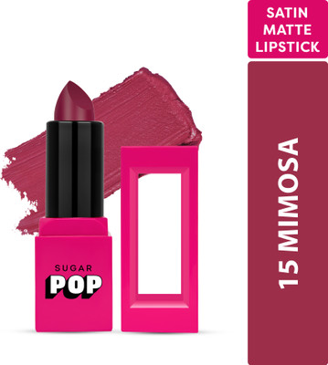 SUGAR POP Satin Matte Luxe Lipstick 15 Mimosa - Long-wearing | Full Coverage(Deep red with strong pink undertones, 3 g)