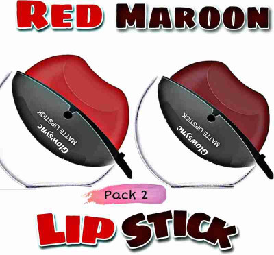 Glowsync Lip shape Apple shape Matte Lipstick Waterproff red and maroon pack of 2(Red, Maroon, 16 g)