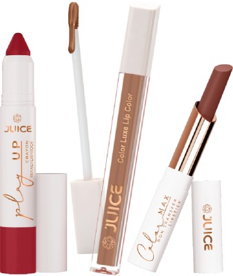 Juice Matte Liquid Lipstick and Lip Crayon Long Lasting Combo Set For Women(Red-y Set Go -MCR08, Brown -M18, Cocoa Kiss -M02, 7.8 g)