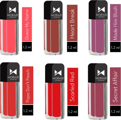 MORAZE Waterproof Long Lasting Liquid Matte Mini Lipstick Set Combo Pack of 6(Multicolor, 7.2 ml)