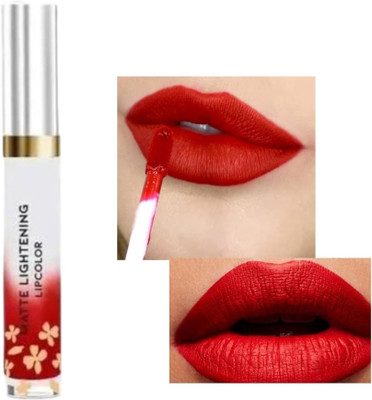 RED4 Red color mattelightening liquid waterproof lipstick pack of 1(red, 5 ml)